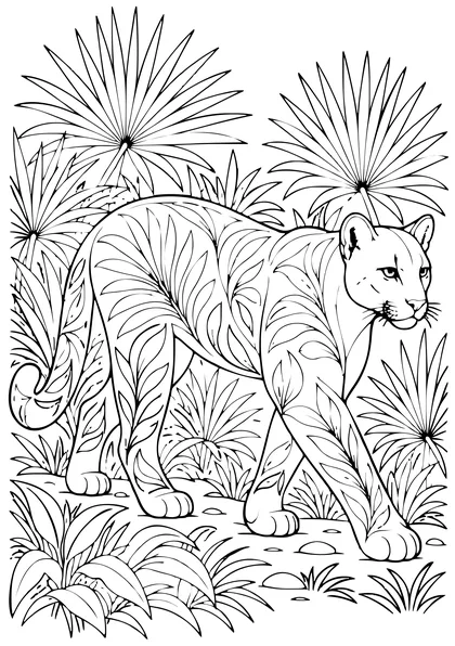 Florida panther coloring page (Puma concolor coryi), black line art
