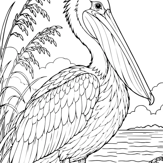 Brown pelican coloring page from the Coastal Shores chapter